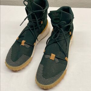 Adidas Tubular Primeknit Green and Tan (almost gold) High-Top Sneakers Size 12